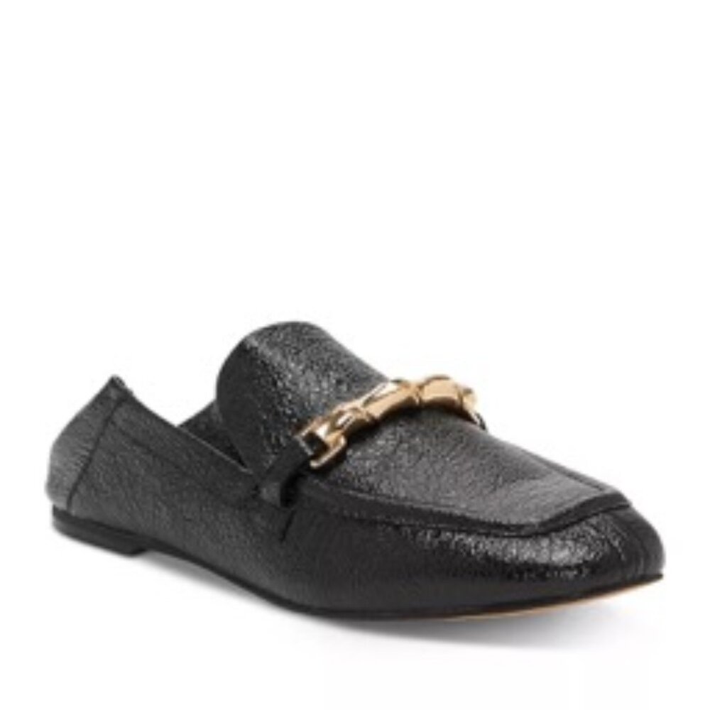 Vince Camuto Black Loafer with Gold Chain Accent